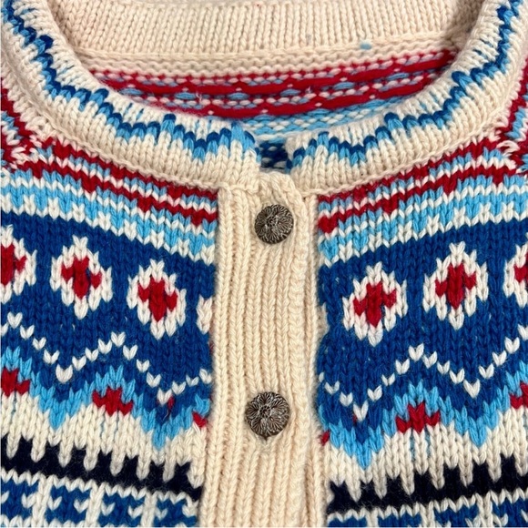 Frances Valentine Fairisle Cardigan Red & Blue Like New Sz. Lg - Picture 5 of 8